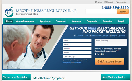 Screenshot - Mesothelioma Resource Online Website Home